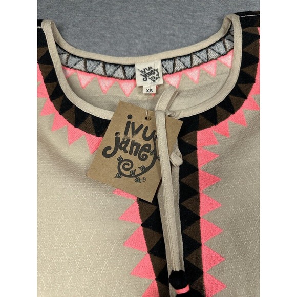 Ivy‎ Jane Triangles Top With Tassels Ivory XS pink Black Brown Blouse - Picture 3 of 6